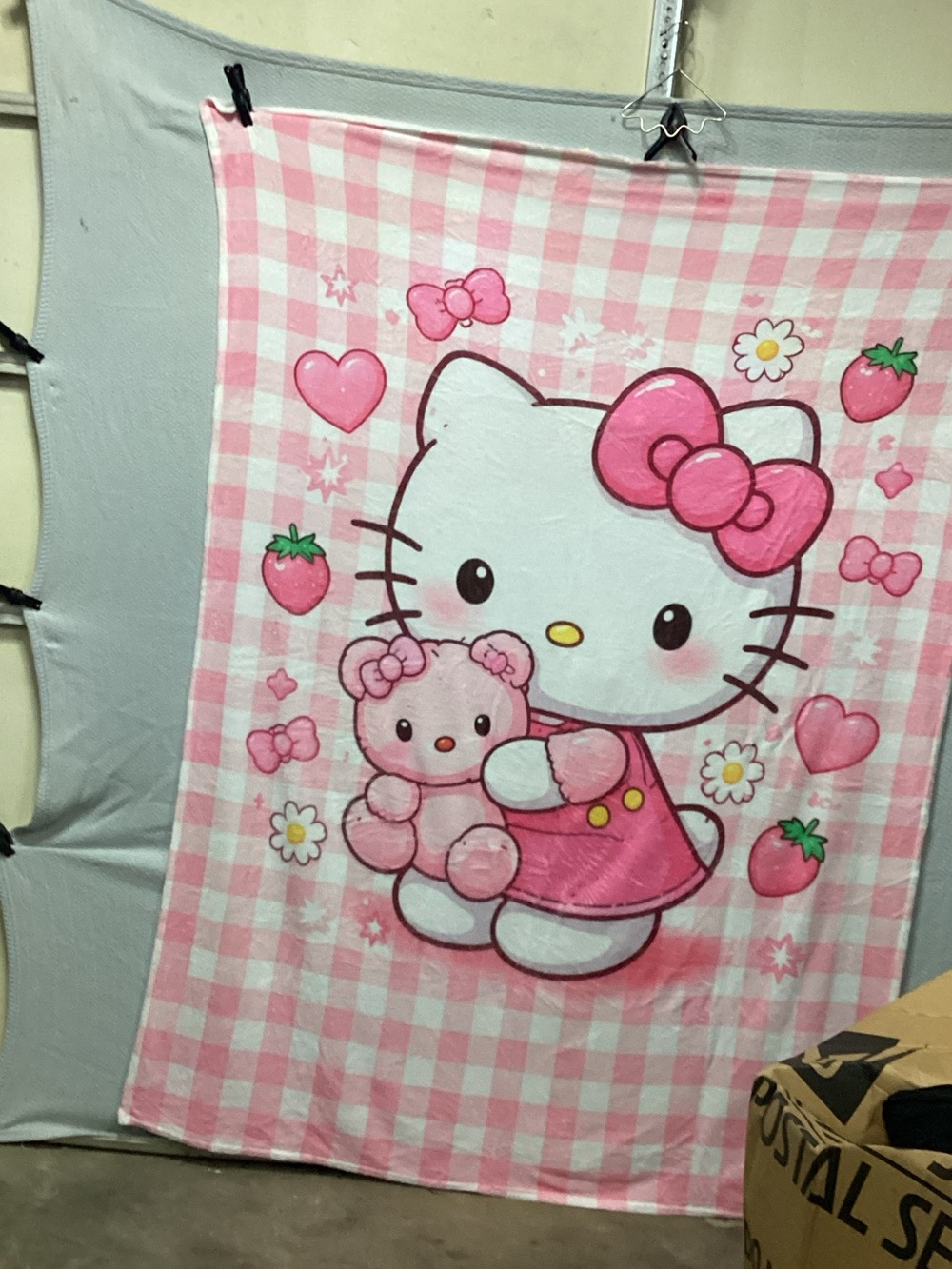 Hello Kitty Pink Gingham Plush Throw Blanket - Cute Character Design